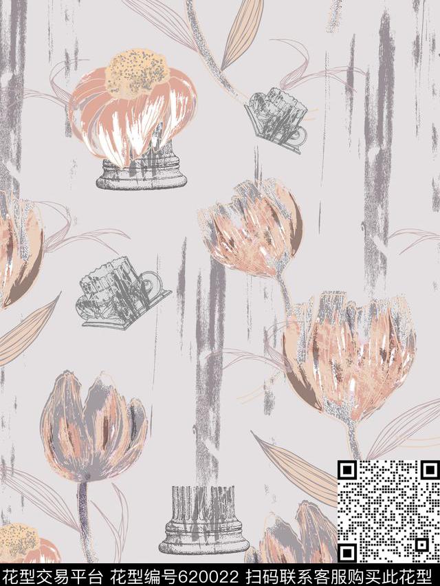 大花花卉建筑数码印花华亿平台下载（图片编号: 620022） - 瓦栏（Walan）