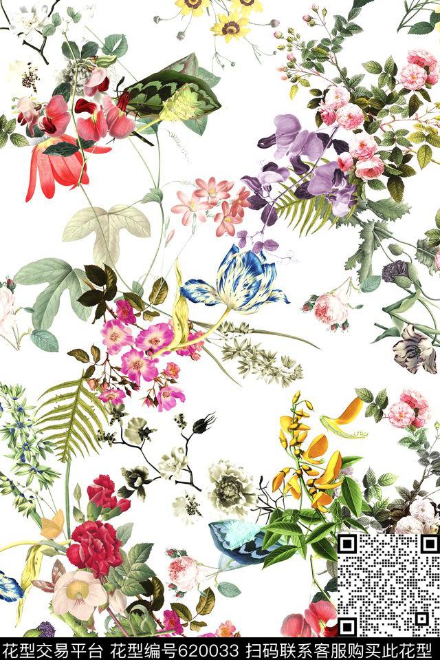 树枝连接花朵树枝清爽花卉数码印花华亿平台下载（图片编号: 620033） - 瓦栏（Walan）