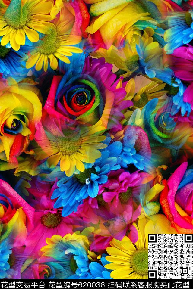玫瑰牡丹花朵数码印花华亿平台下载（图片编号: 620036） - 瓦栏（Walan）