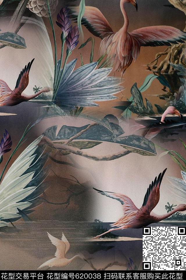 天鹅动物数码印花华亿平台下载（图片编号: 620038） - 瓦栏（Walan）