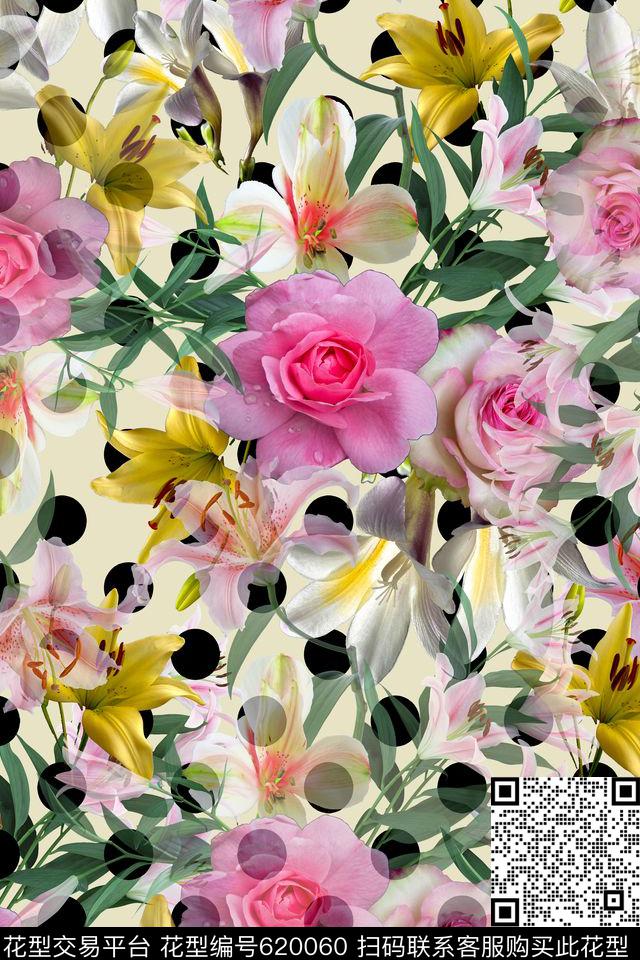 玫瑰花朵花卉数码印花华亿平台下载（图片编号: 620060） - 瓦栏（Walan）