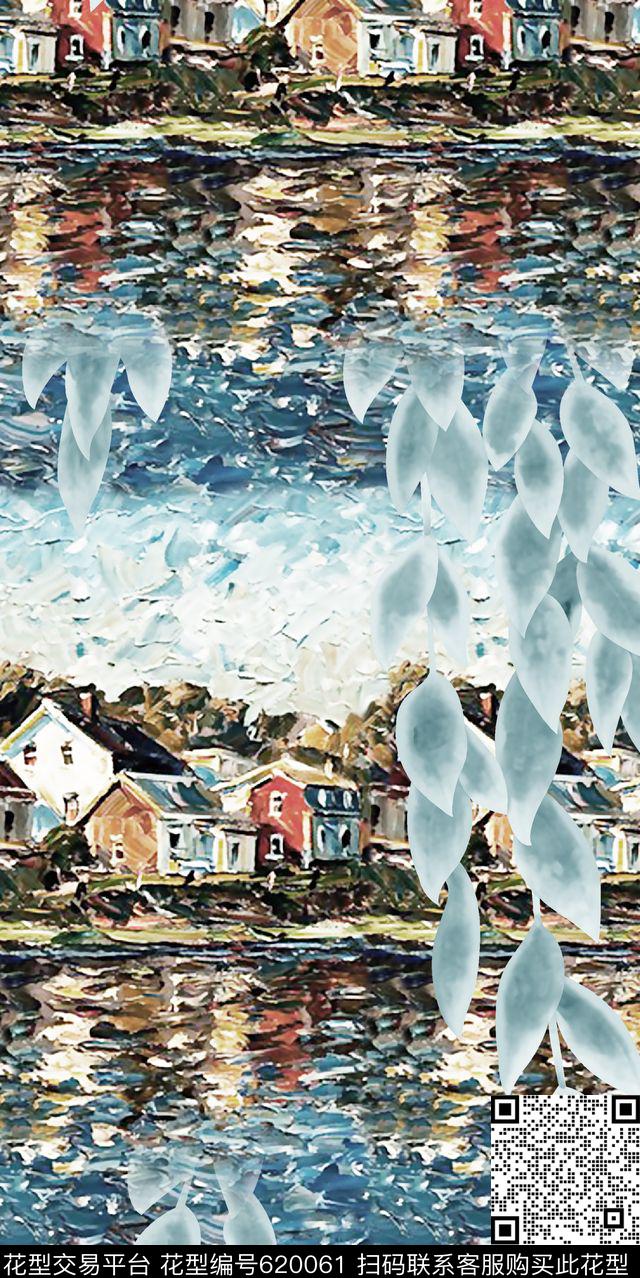 抽象手绘满版最新高清数码时尚潮流大牌复古欧美风风景油画纹理女装裙数码印花华亿平台下载（图片编号: 620061） - 瓦栏（Walan）