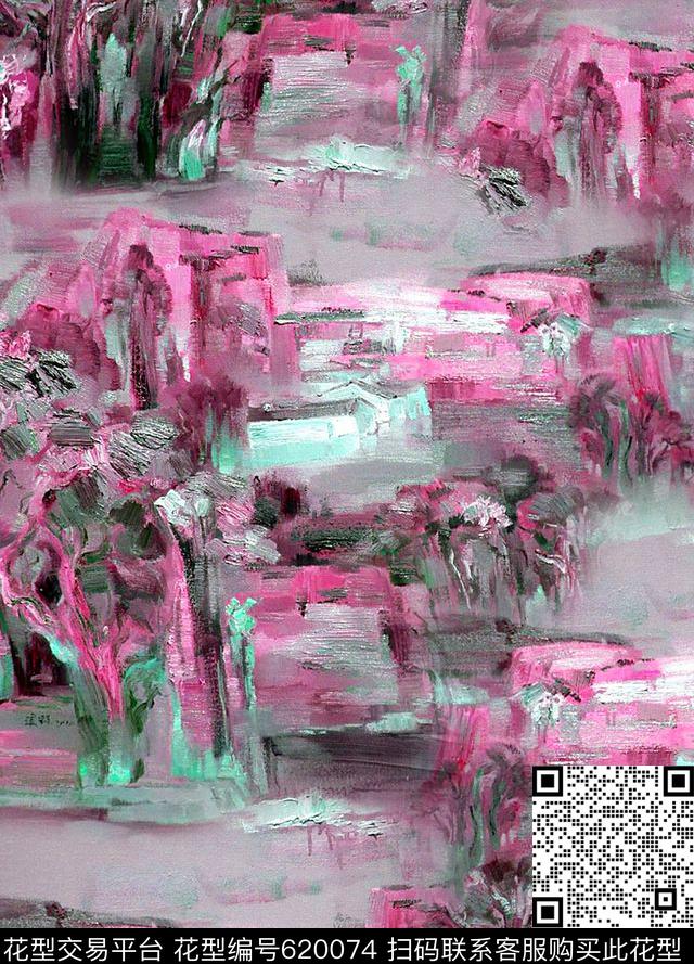 雪山油画山川数码印花华亿平台下载（图片编号: 620074） - 瓦栏（Walan）