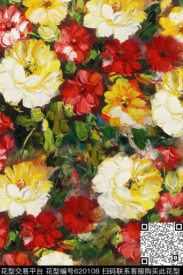 手绘花卉数码印花华亿平台下载（图片编号: 620108） - 瓦栏（Walan）
