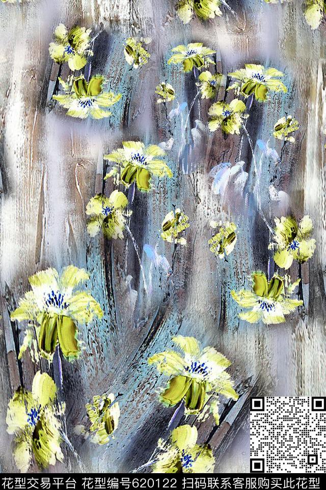 组合花卉植物花卉油画数码印花华亿平台下载（图片编号: 620122） - 瓦栏（Walan）