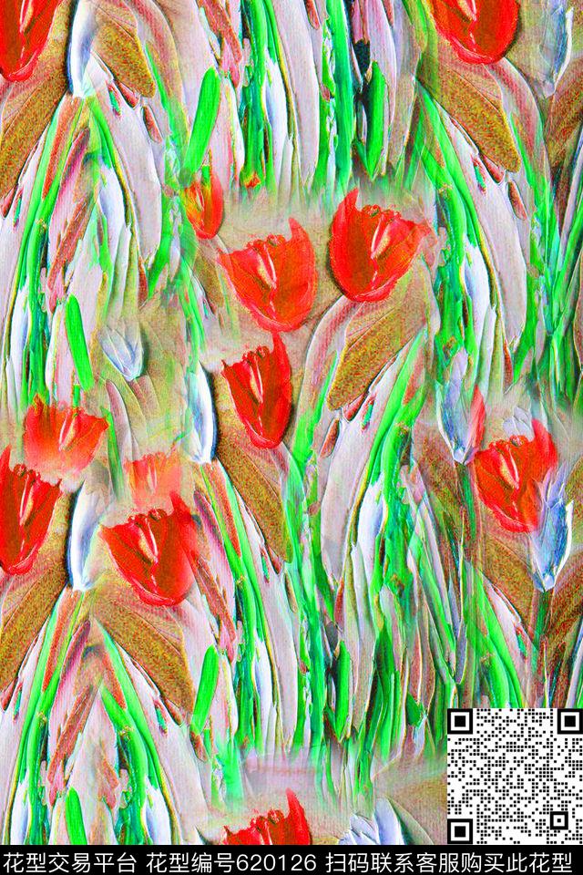组合花卉植物花卉油画数码印花华亿平台下载（图片编号: 620126） - 瓦栏（Walan）