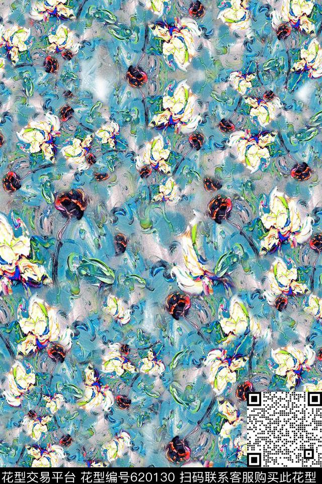 组合花卉植物花卉油画数码印花华亿平台下载（图片编号: 620130） - 瓦栏（Walan）