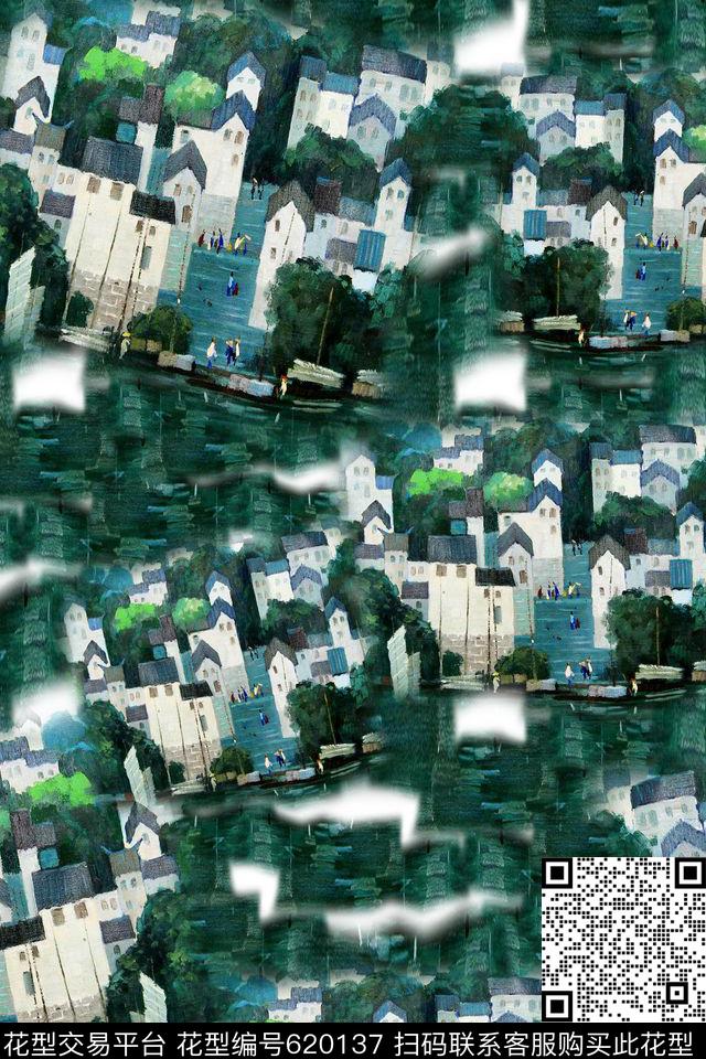 水墨民族风图案江南数码印花华亿平台下载（图片编号: 620137） - 瓦栏（Walan）