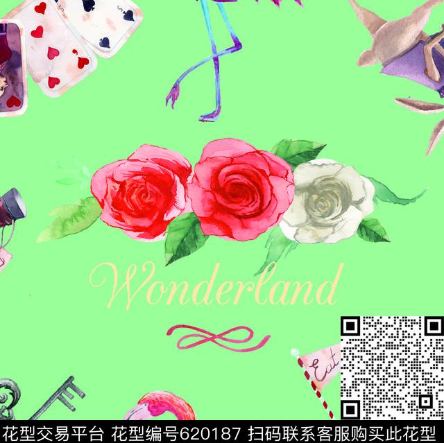 rosesflowersflamingo数码印花华亿平台下载（图片编号: 620187） - 瓦栏（Walan）