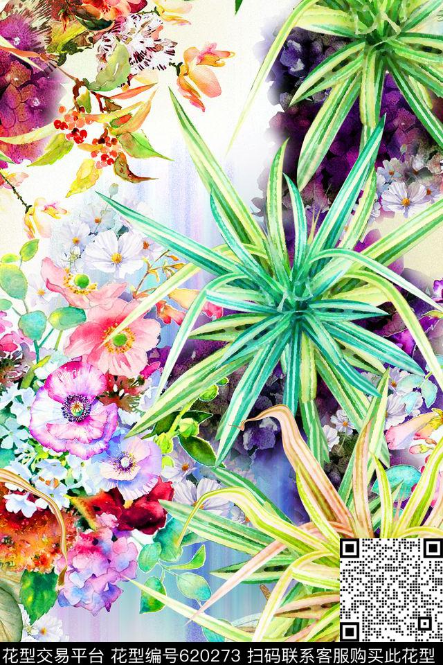 满版花卉手绘数码印花华亿平台下载（图片编号: 620273） - 瓦栏（Walan）