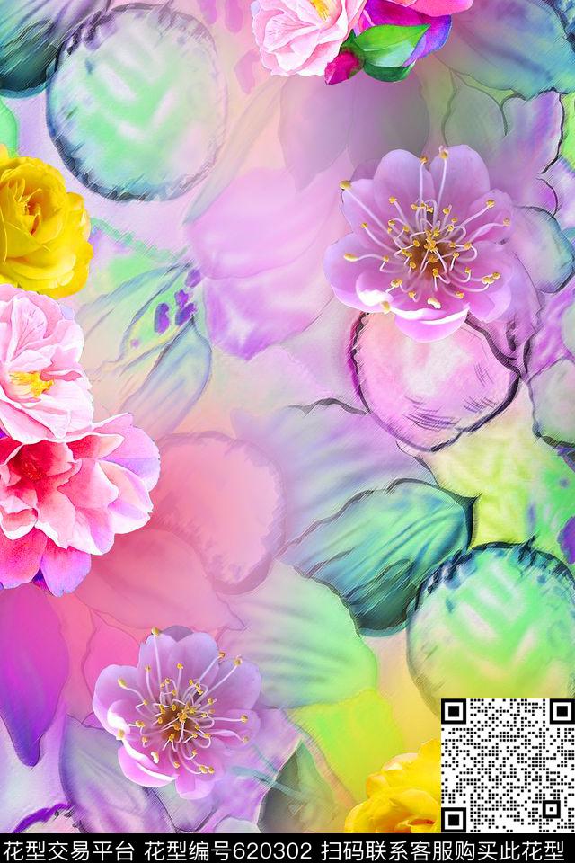 时装满版花卉数码印花华亿平台下载（图片编号: 620302） - 瓦栏（Walan）