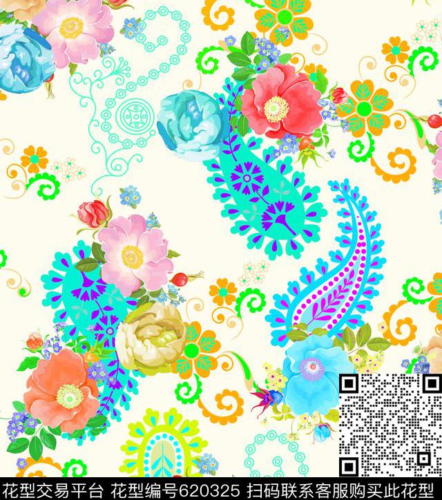 时装满版花卉佩兹利数码印花华亿平台下载（图片编号: 620325） - 瓦栏（Walan）