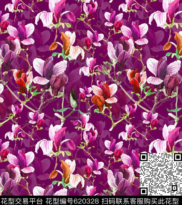 满版花卉中老年数码印花华亿平台下载（图片编号: 620328） - 瓦栏（Walan）