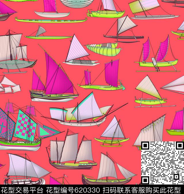 帆船舟船只传统印花华亿平台下载（图片编号: 620330） - 瓦栏（Walan）