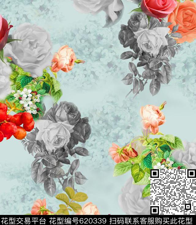 满版花卉水果隐花数码印花华亿平台下载（图片编号: 620339） - 瓦栏（Walan）