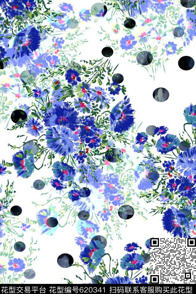 时尚清新花卉花束数码印花华亿平台下载（图片编号: 620341） - 瓦栏（Walan）