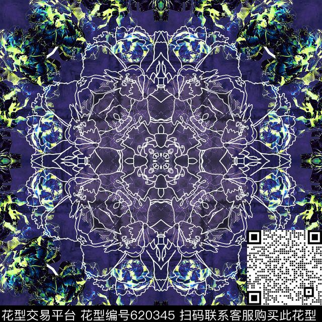 花卉手绘对称数码印花华亿平台下载（图片编号: 620345） - 瓦栏（Walan）