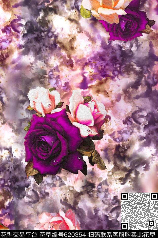 满版花卉中老年手绘数码印花华亿平台下载（图片编号: 620354） - 瓦栏（Walan）