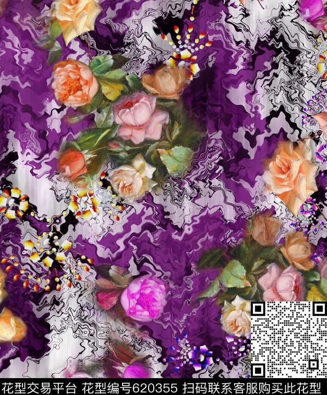 满版花卉肌理中老年数码印花华亿平台下载（图片编号: 620355） - 瓦栏（Walan）