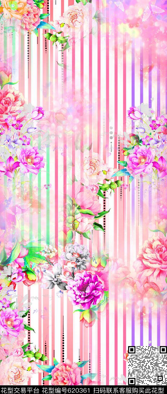 花卉现代线条数码印花华亿平台下载（图片编号: 620361） - 瓦栏（Walan）