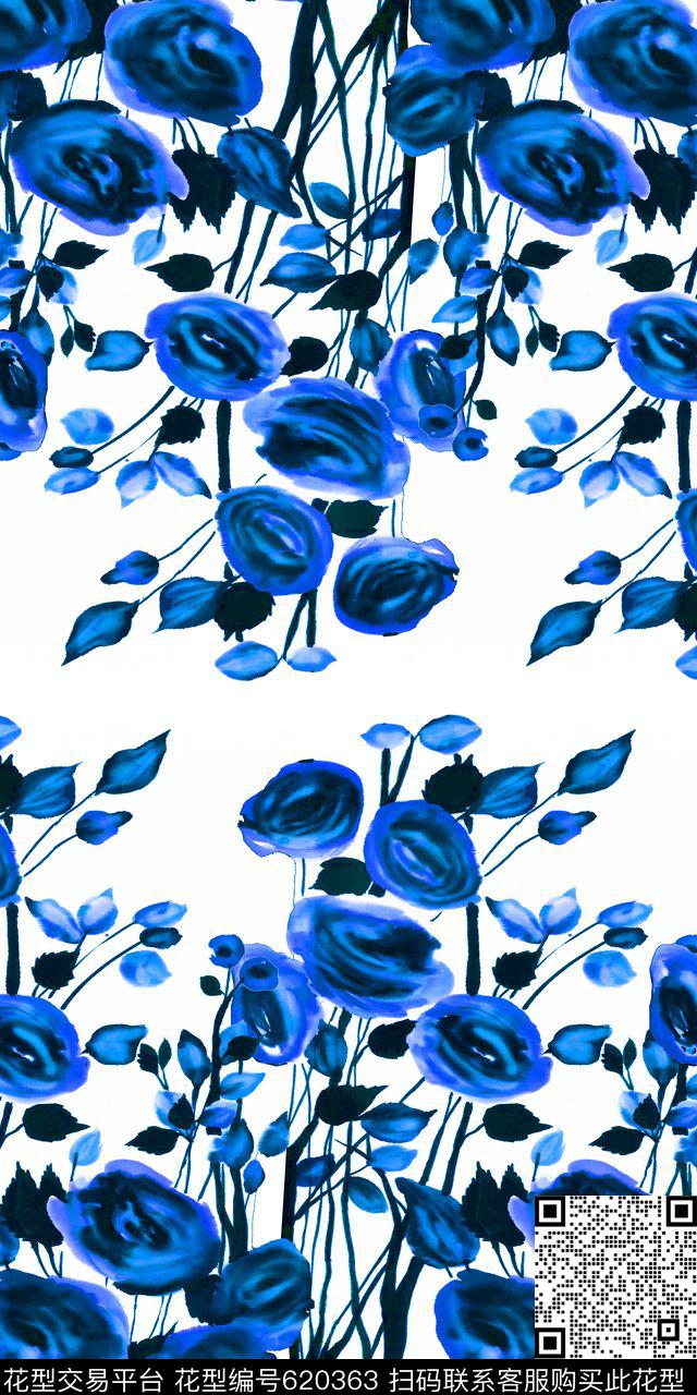 大花玫瑰花朵数码印花华亿平台下载（图片编号: 620363） - 瓦栏（Walan）