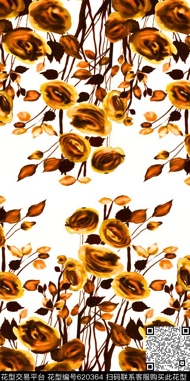 大花玫瑰花朵数码印花华亿平台下载（图片编号: 620364） - 瓦栏（Walan）