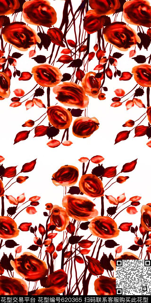 大花玫瑰花朵数码印花华亿平台下载（图片编号: 620365） - 瓦栏（Walan）