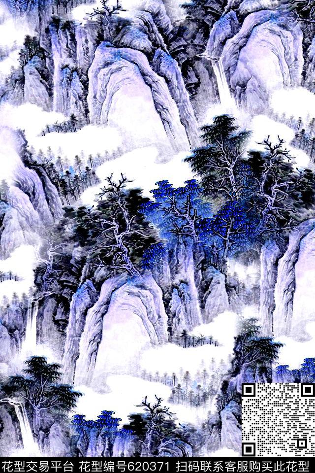 山水国画风景数码印花华亿平台下载（图片编号: 620371） - 瓦栏（Walan）