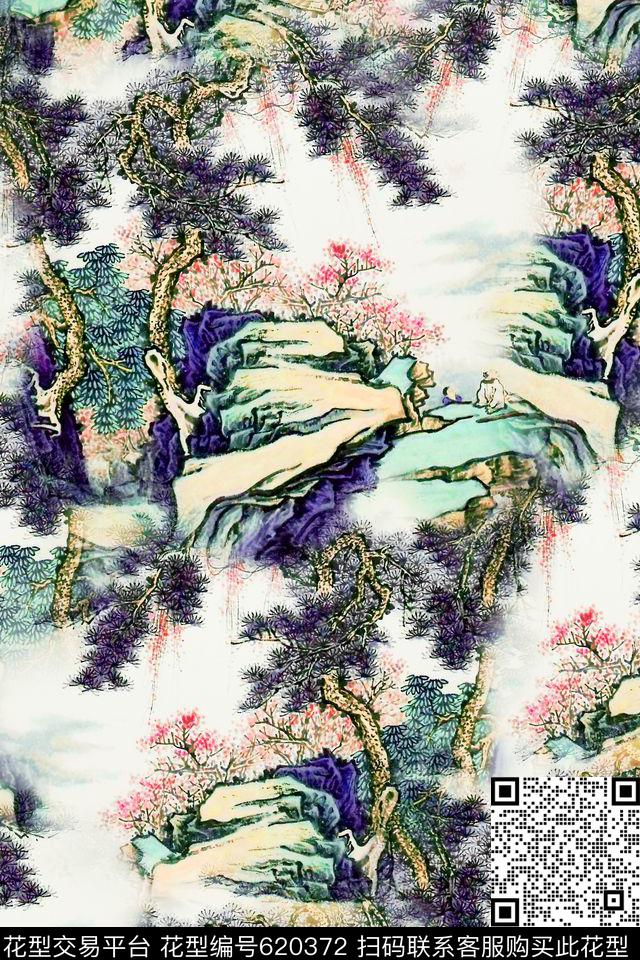 中国风复古国画数码印花华亿平台下载（图片编号: 620372） - 瓦栏（Walan）