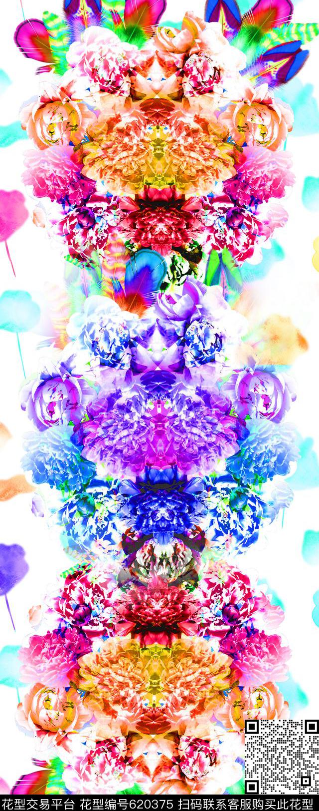 丝巾花卉现代数码印花华亿平台下载（图片编号: 620375） - 瓦栏（Walan）