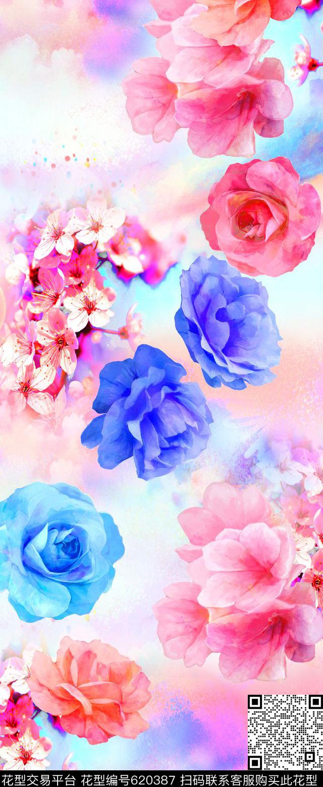 素雅丝巾花卉数码印花华亿平台下载（图片编号: 620387） - 瓦栏（Walan）