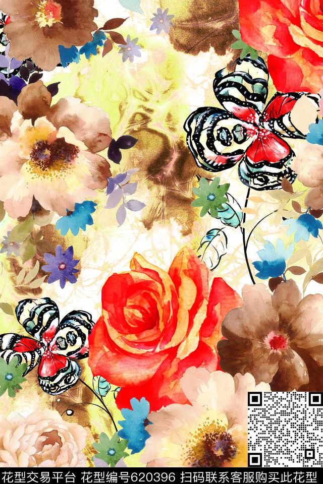 满版手绘花卉数码印花华亿平台下载（图片编号: 620396） - 瓦栏（Walan）
