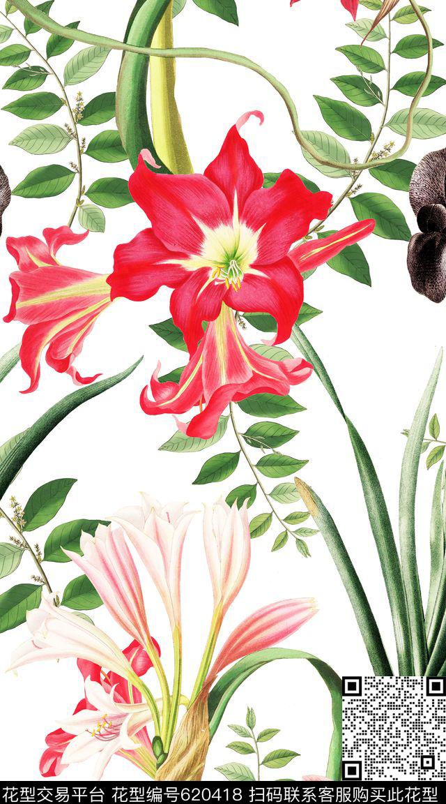清爽大花花朵数码印花华亿平台下载（图片编号: 620418） - 瓦栏（Walan）