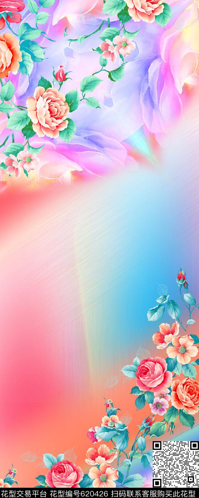 长巾素雅花朵数码印花华亿平台下载（图片编号: 620426） - 瓦栏（Walan）