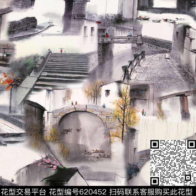 此华亿平台为1/2跳接国画民族风数码印花华亿平台下载（图片编号: 620452） - 瓦栏（Walan）