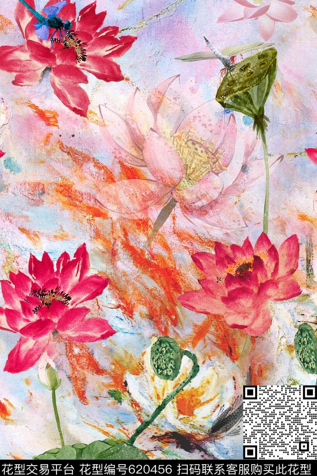抽象底纹油画花卉中国风数码印花华亿平台下载（图片编号: 620456） - 瓦栏（Walan）