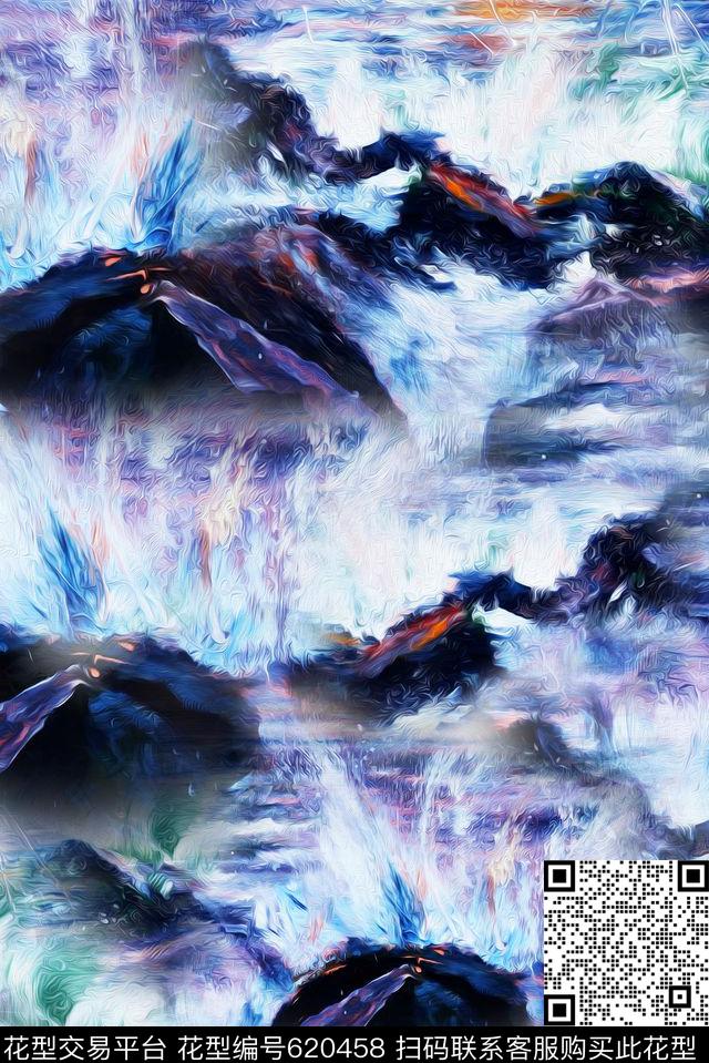 风景油画笔触数码印花华亿平台下载（图片编号: 620458） - 瓦栏（Walan）