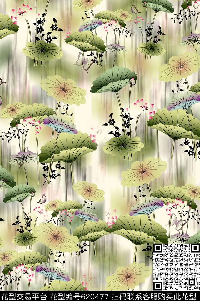 风景花朵水彩数码印花华亿平台下载（图片编号: 620477） - 瓦栏（Walan）