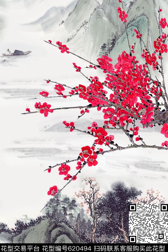 山川花朵花卉数码印花华亿平台下载（图片编号: 620494） - 瓦栏（Walan）