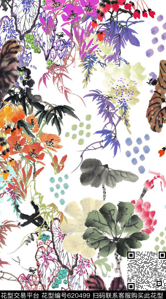 花朵中国风花卉数码印花华亿平台下载（图片编号: 620499） - 瓦栏（Walan）