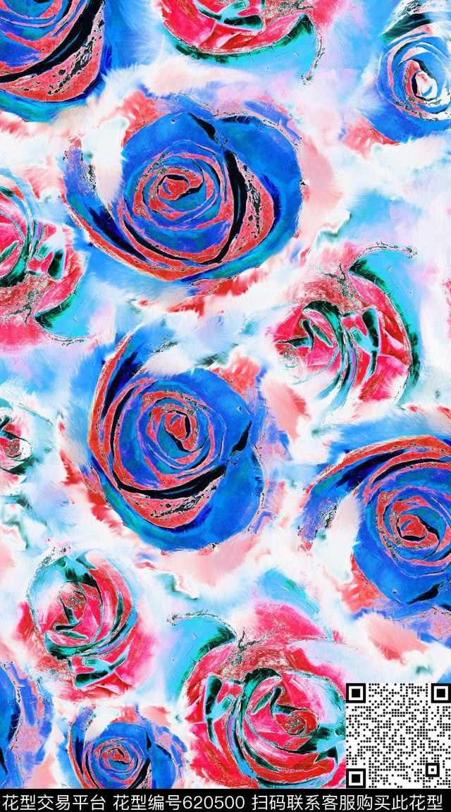 花朵花卉油画数码印花华亿平台下载（图片编号: 620500） - 瓦栏（Walan）
