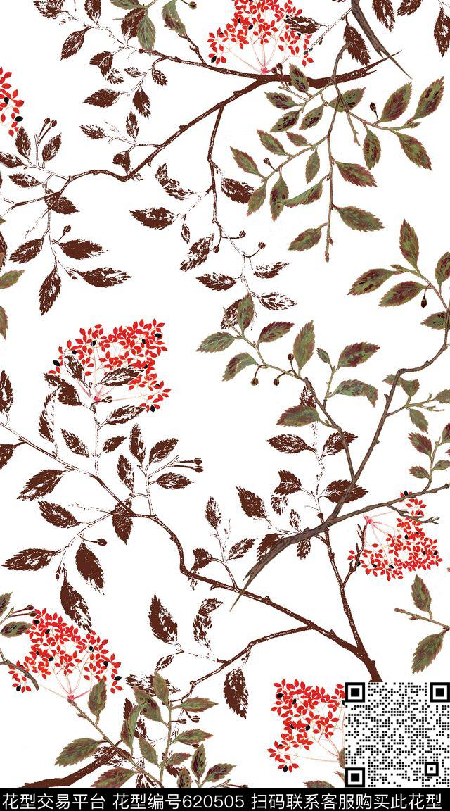 花朵花卉树叶数码印花华亿平台下载（图片编号: 620505） - 瓦栏（Walan）