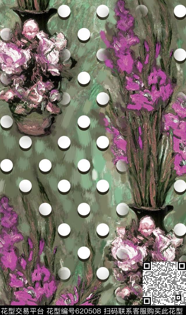 抽象手绘满版最新高清数码时尚潮流大牌复古欧美风油画花卉波点数码印花华亿平台下载（图片编号: 620508） - 瓦栏（Walan）