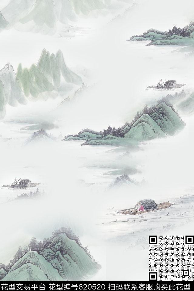国画山川风景数码印花华亿平台下载（图片编号: 620520） - 瓦栏（Walan）