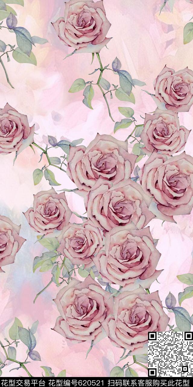 手绘水彩花卉数码印花华亿平台下载（图片编号: 620521） - 瓦栏（Walan）