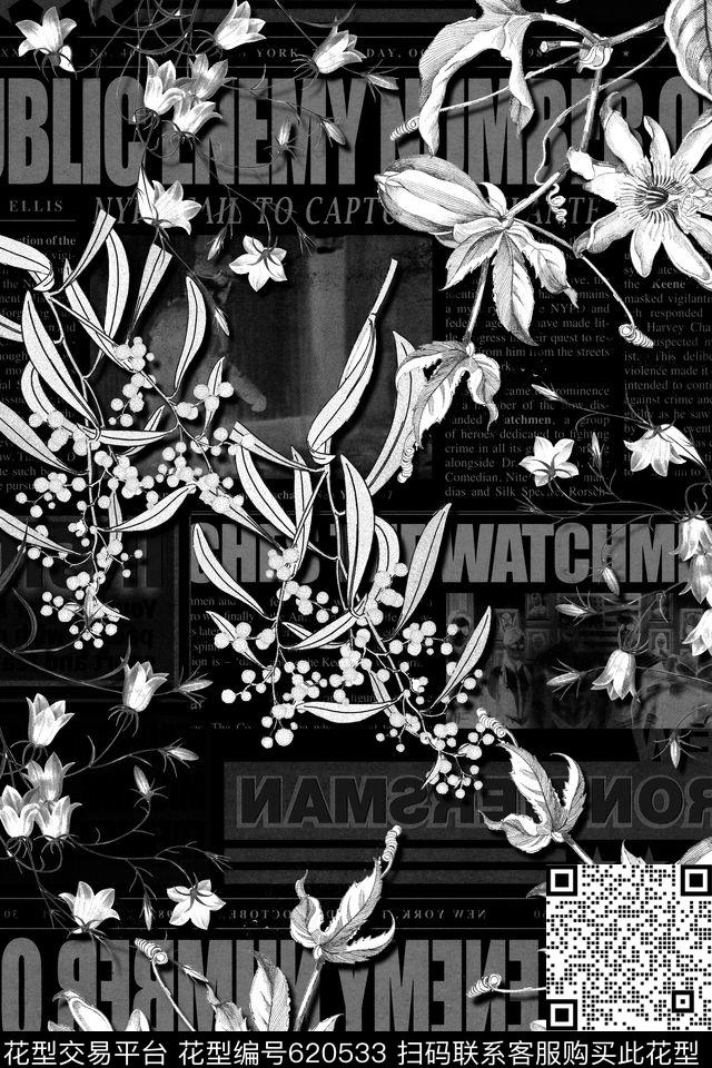 暗黑花字母数码印花华亿平台下载（图片编号: 620533） - 瓦栏（Walan）