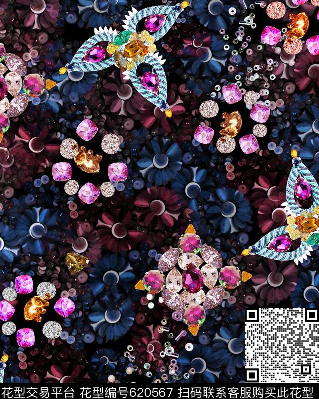 满版花卉钻石中老年花卉数码印花华亿平台下载（图片编号: 620567） - 瓦栏（Walan）