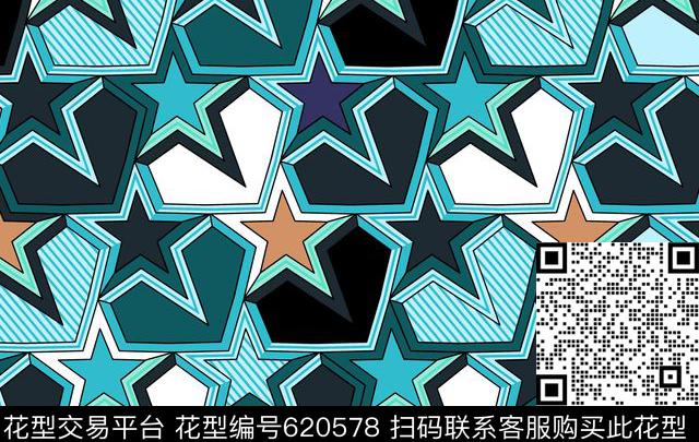 2017年女装新几何女装衬衫华亿平台蓝色调几何五角星韩国风格裙装华亿平台大牌风衣卫衣几何五角星形华亿平台传统印花华亿平台下载（图片编号: 620578） - 瓦栏（Walan）