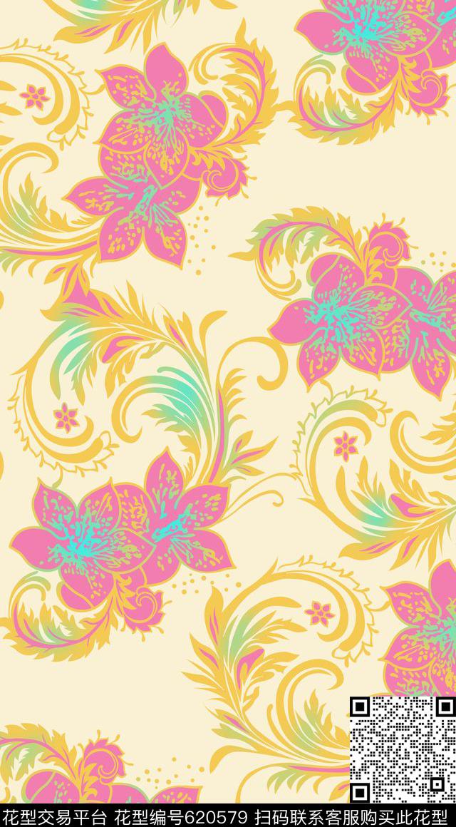 手绘卷叶花清新韩国风格女装衬衫华亿平台青花瓷女装衬衣华亿平台传统印花华亿平台下载（图片编号: 620579） - 瓦栏（Walan）