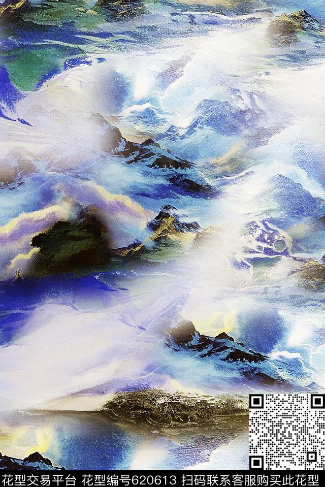 油画风景笔触数码印花华亿平台下载（图片编号: 620613） - 瓦栏（Walan）